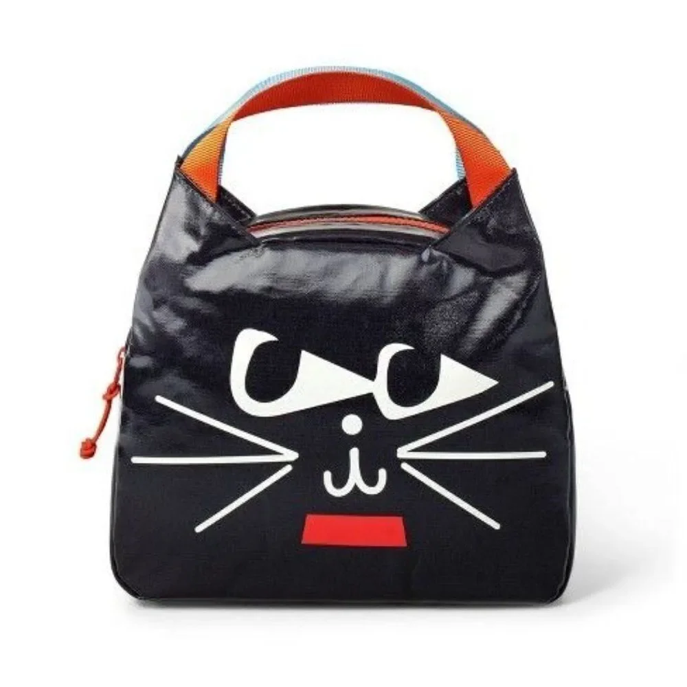 Christian Robinson kids Black Cat Face Rectangular Lunch Bag 8 in X 11 in